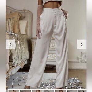 12th Tribe Halley White Satin Trousers  pants S small NWT NEW